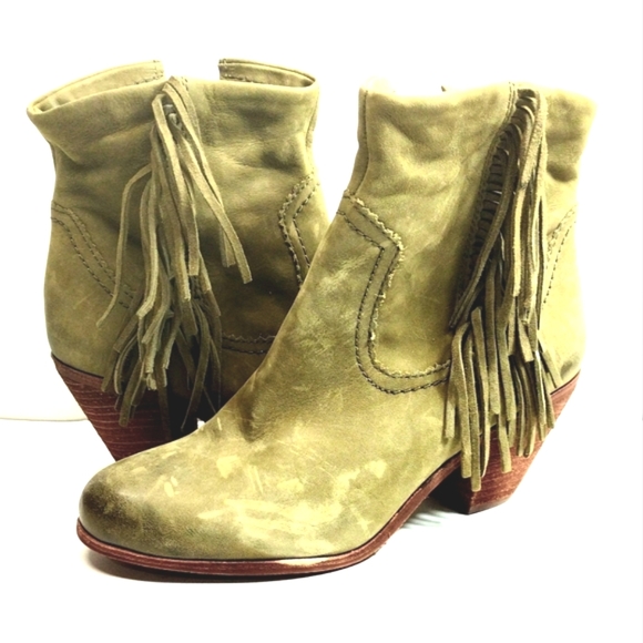 Sam Edelman Shoes - Sam Edelman Louie l Green Suede Zip Up Fringe Ankle Booties l Size 9 M l NWOT